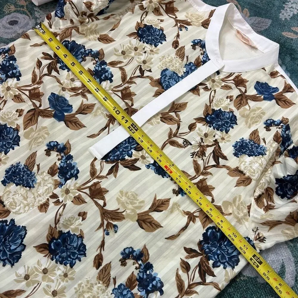 Tory Burch Dress XL Floral Tunic Midi Shirtdress Round Neck Long Sleeve Toile